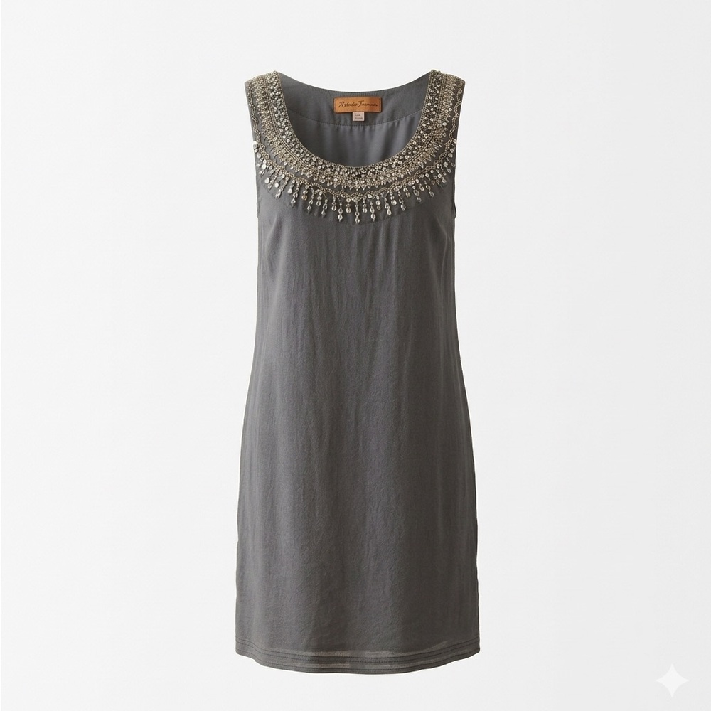 Roberta Freyman gray silk slip mini dress with beads and sequins embellishments